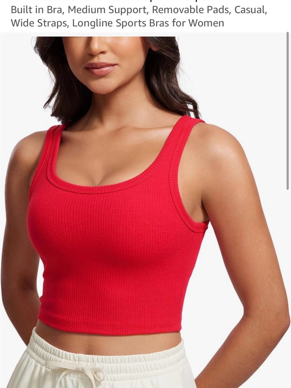 CRZ Yoga Women's Red Ribbed Tank Crop Top - Built-In Support in Chili